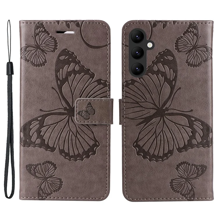 For Samsung Galaxy A25 5G (Global) Wallet Case Floral Butterfly Imprinted Leather Phone Cover Stand - Grey