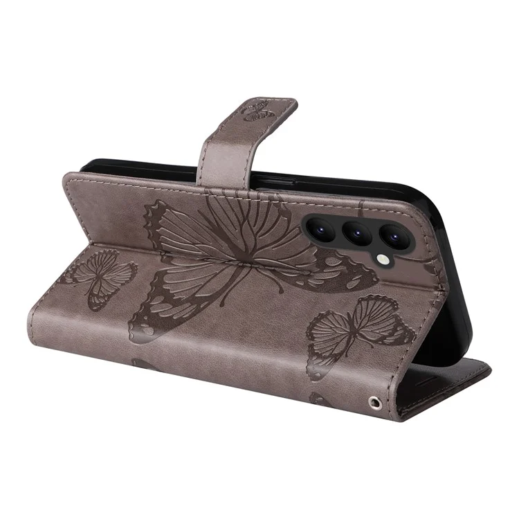 For Samsung Galaxy A25 5G (Global) Wallet Case Floral Butterfly Imprinted Leather Phone Cover Stand - Grey