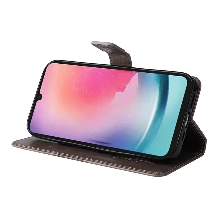 For Samsung Galaxy A25 5G (Global) Wallet Case Floral Butterfly Imprinted Leather Phone Cover Stand - Grey