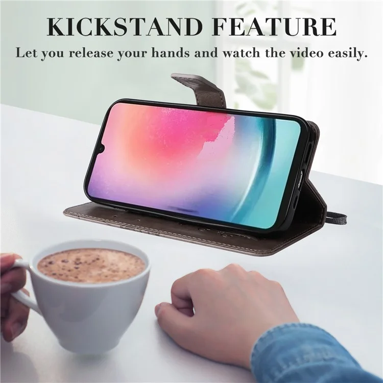 For Samsung Galaxy A25 5G (Global) Wallet Case Floral Butterfly Imprinted Leather Phone Cover Stand - Grey