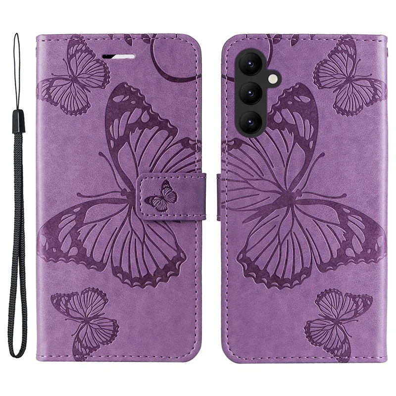 For Samsung Galaxy A25 5G (Global) Wallet Case Floral Butterfly Imprinted Leather Phone Cover Stand - Purple