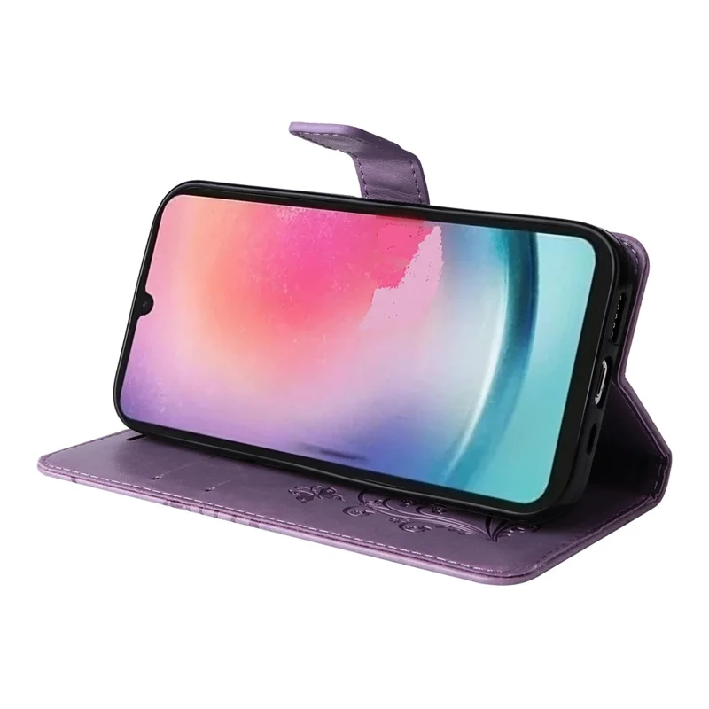 For Samsung Galaxy A25 5G (Global) Wallet Case Floral Butterfly Imprinted Leather Phone Cover Stand - Purple
