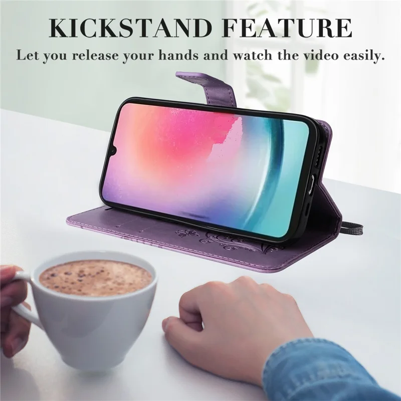 For Samsung Galaxy A25 5G (Global) Wallet Case Floral Butterfly Imprinted Leather Phone Cover Stand - Purple