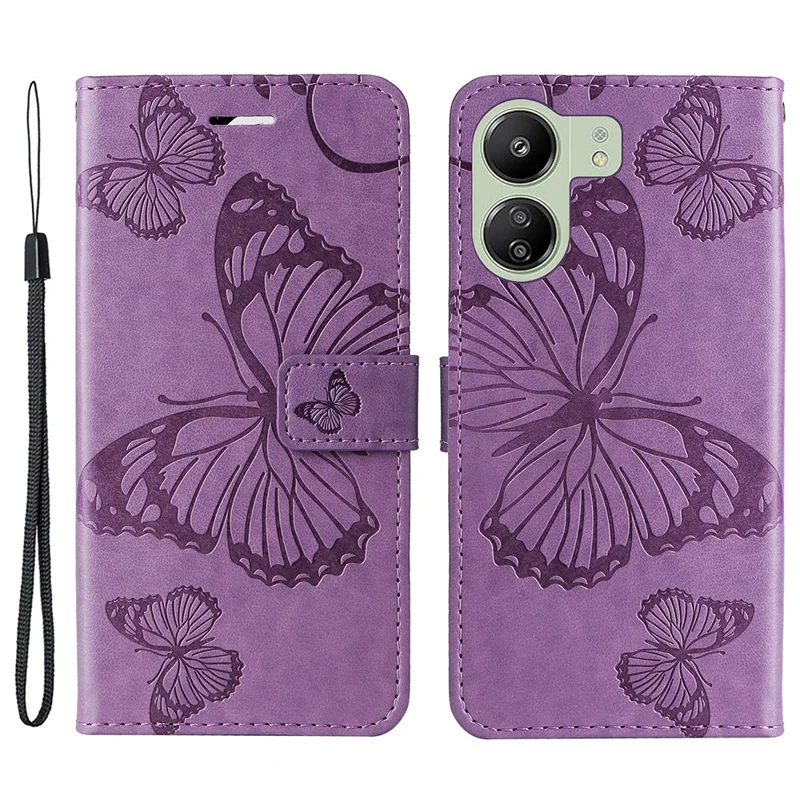 For Xiaomi Redmi 13C 4G / 13C 5G / 13R 5G / Poco M6 5G / Poco C65 4G Wallet Case Floral Butterfly Imprinted Leather Phone Cover Stand - Purple