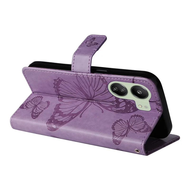 For Xiaomi Redmi 13C 4G / 13C 5G / 13R 5G / Poco M6 5G / Poco C65 4G Wallet Case Floral Butterfly Imprinted Leather Phone Cover Stand - Purple