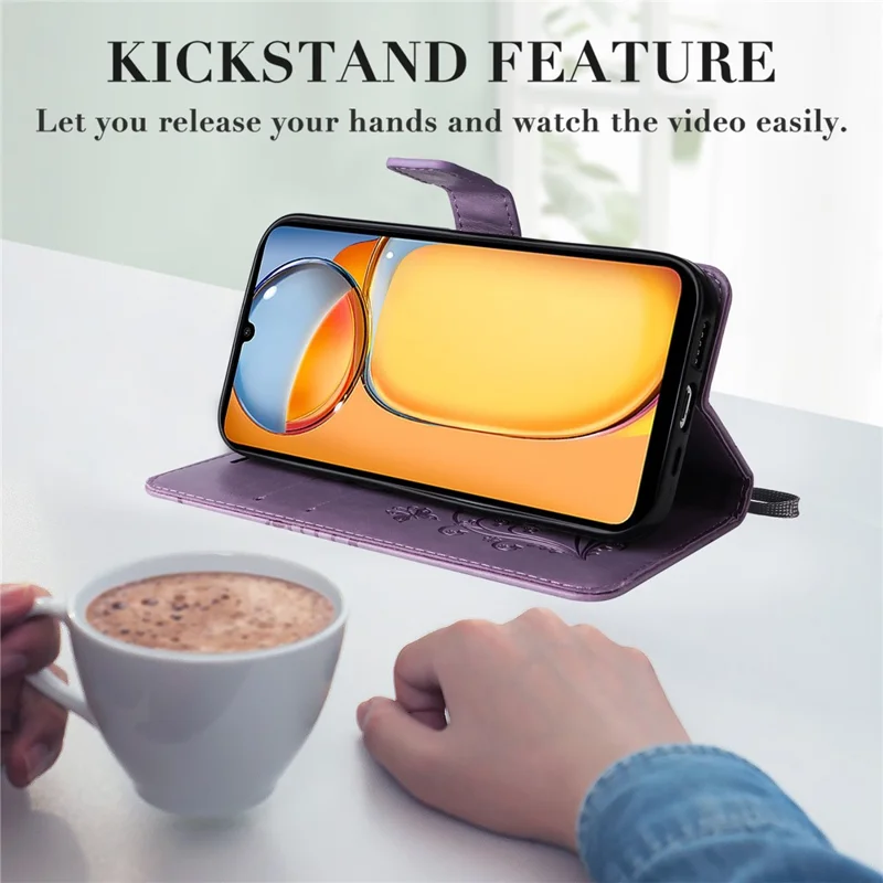 For Xiaomi Redmi 13C 4G / 13C 5G / 13R 5G / Poco M6 5G / Poco C65 4G Wallet Case Floral Butterfly Imprinted Leather Phone Cover Stand - Purple
