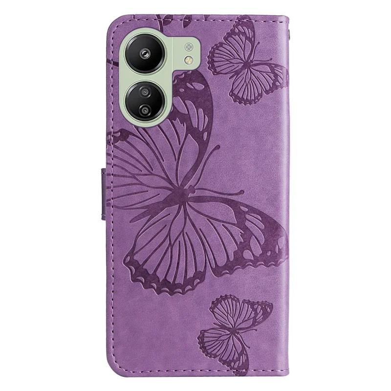 For Xiaomi Redmi 13C 4G / 13C 5G / 13R 5G / Poco M6 5G / Poco C65 4G Wallet Case Floral Butterfly Imprinted Leather Phone Cover Stand - Purple