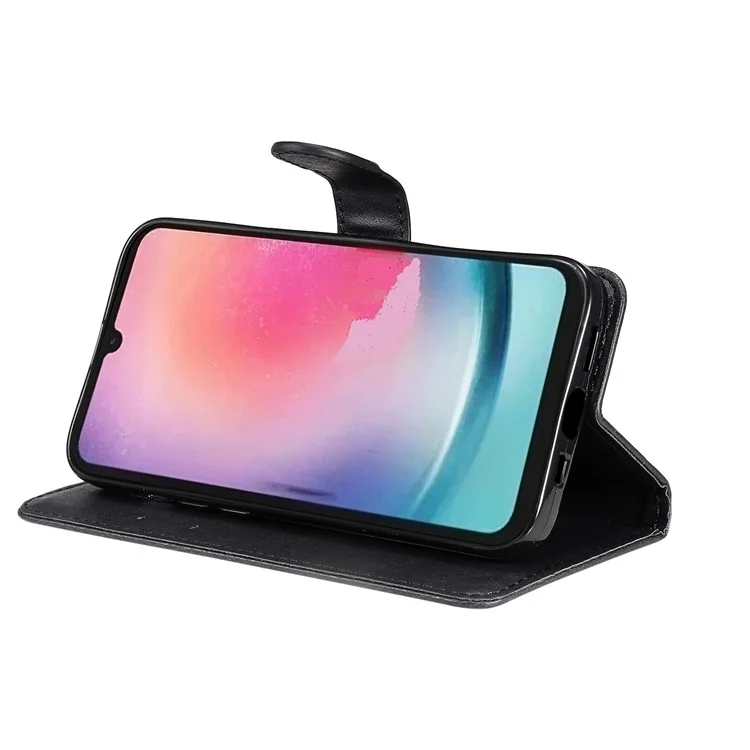KT Leather Series-2 per Samsung Galaxy A25 5G (Global) (161,0 x 76,5 x 8,3 mm) Custodia Colore Solido in Pelle PU Stand Portafoglio Cover per Telefono - Nero