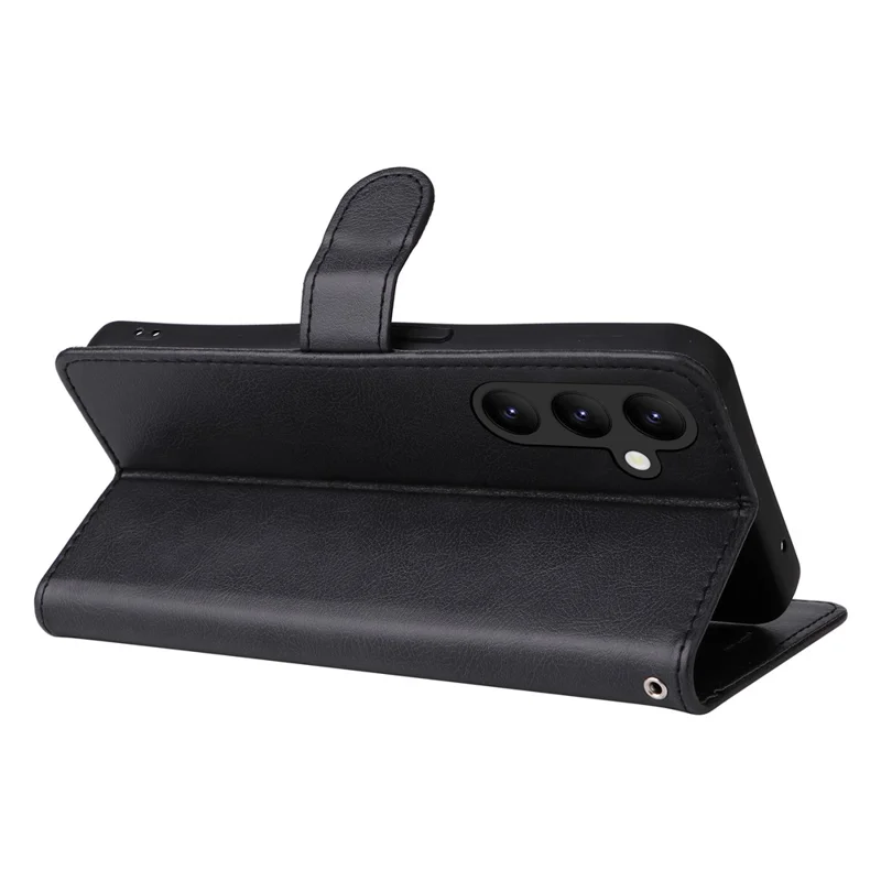 KT Leather Series-2 per Samsung Galaxy A25 5G (Global) (161,0 x 76,5 x 8,3 mm) Custodia Colore Solido in Pelle PU Stand Portafoglio Cover per Telefono - Nero
