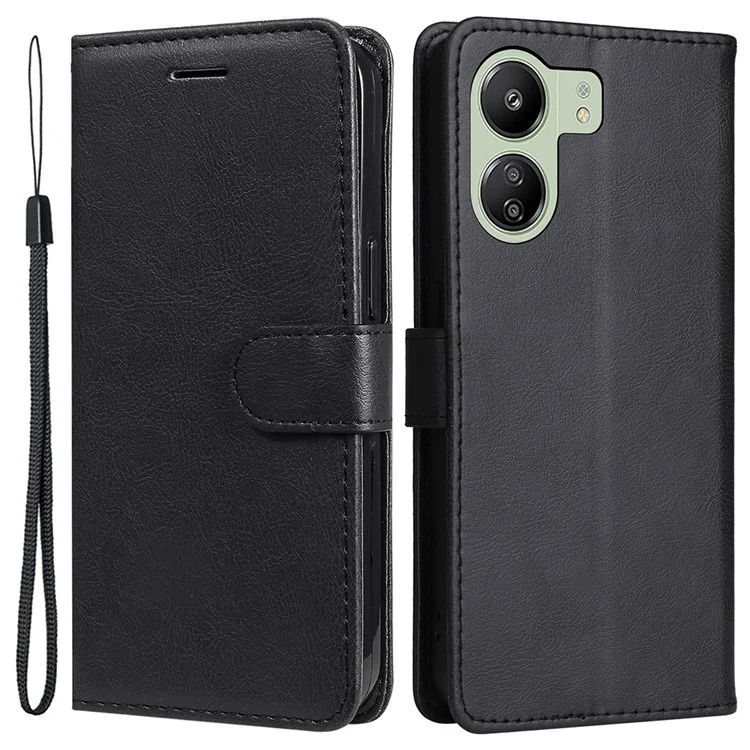 KT Leather Series-2 pour Xiaomi Redmi 13C 4G / 13C 5G / 13R 5G / Poco M6 5G / Poco C65 4G Étui de téléphone portable Flip Stand Couleur unie - Noir