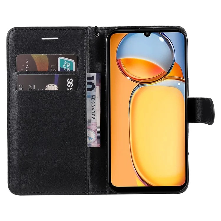 KT Leather Series-2 pour Xiaomi Redmi 13C 4G / 13C 5G / 13R 5G / Poco M6 5G / Poco C65 4G Étui de téléphone portable Flip Stand Couleur unie - Noir