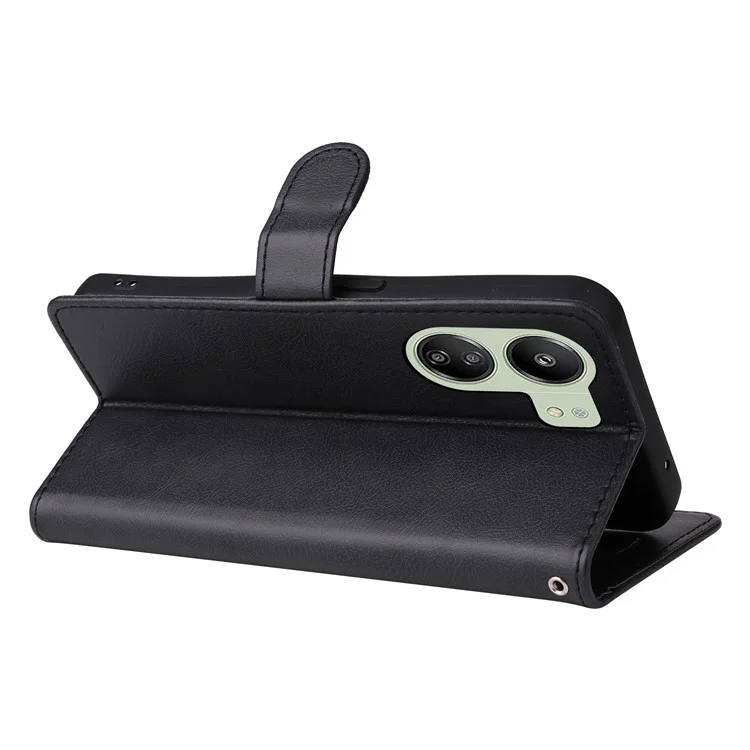 KT Leather Series-2 pour Xiaomi Redmi 13C 4G / 13C 5G / 13R 5G / Poco M6 5G / Poco C65 4G Étui de téléphone portable Flip Stand Couleur unie - Noir