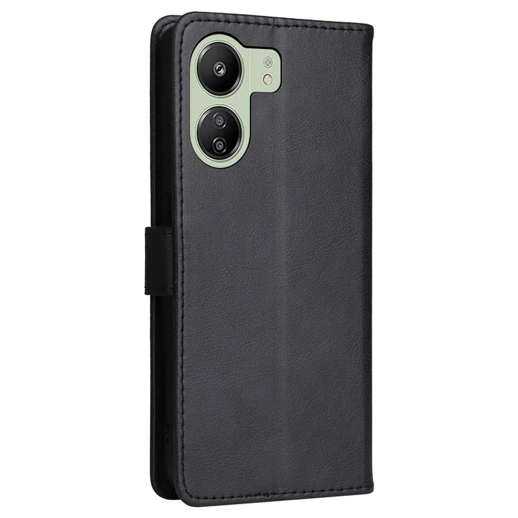 KT Leather Series-2 pour Xiaomi Redmi 13C 4G / 13C 5G / 13R 5G / Poco M6 5G / Poco C65 4G Étui de téléphone portable Flip Stand Couleur unie - Noir