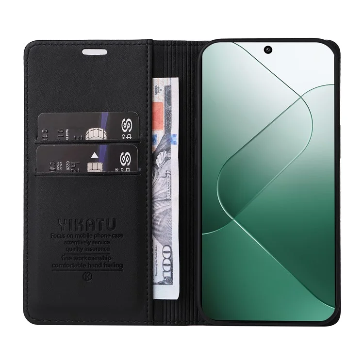 YIKATU YK-001 para Xiaomi 14 Case Anti-queda Capa de Carteira de Couro PU - Preto