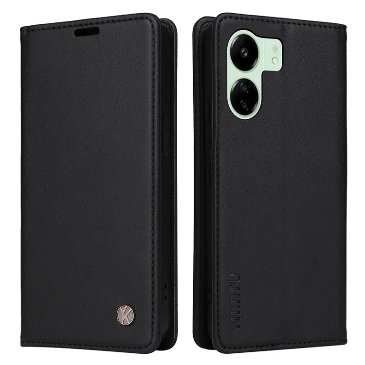 YIKATU YK-001 per Xiaomi Redmi 13C 4G / 13C 5G / 13R 5G / Poco M6 5G / Poco C65 4G Case Anti-Graffio Custodia a Portafoglio in Pelle con Supporto - Nero