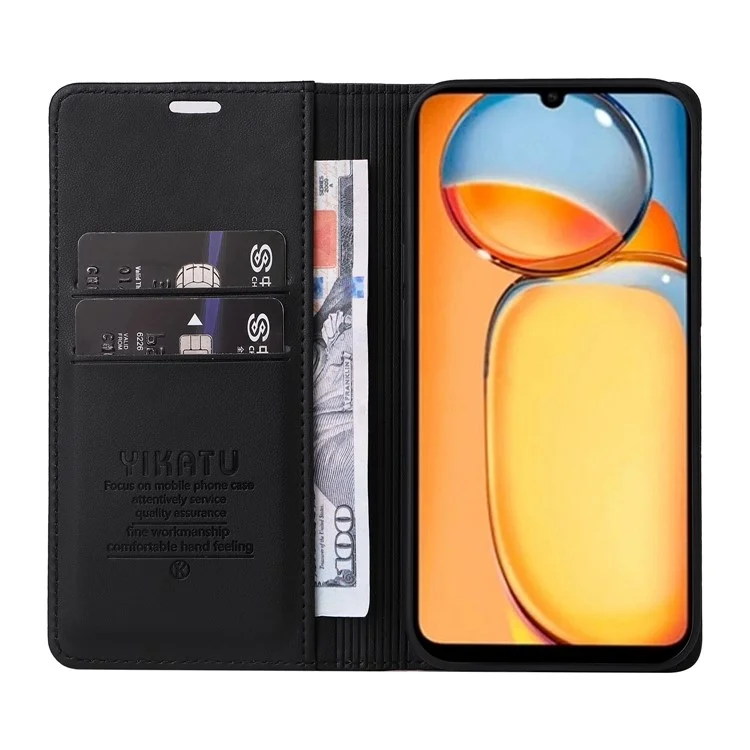 YIKATU YK-001 per Xiaomi Redmi 13C 4G / 13C 5G / 13R 5G / Poco M6 5G / Poco C65 4G Case Anti-Graffio Custodia a Portafoglio in Pelle con Supporto - Nero