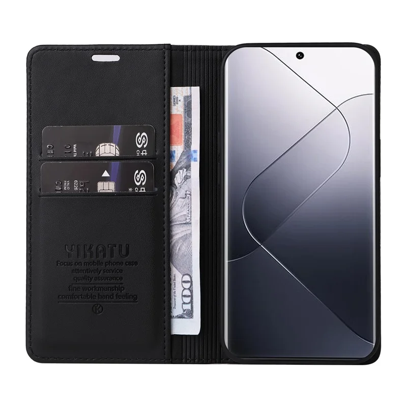 YIKATU YK-001 Per Xiaomi 14 Pro Custodia in Pelle Cover con Portafoglio e Slot per Schede - Nero