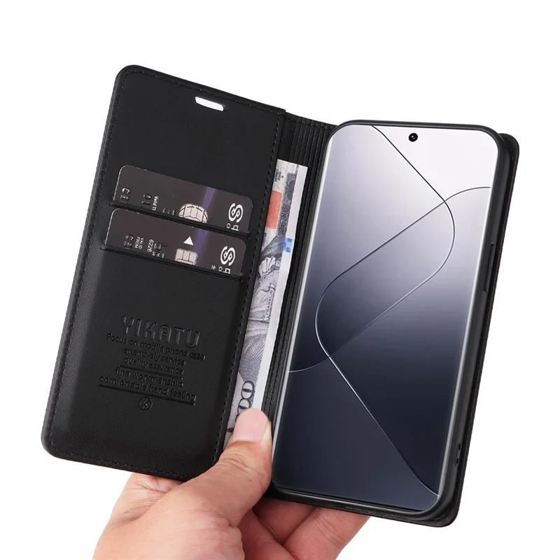YIKATU YK-001 Per Xiaomi 14 Pro Custodia in Pelle Cover con Portafoglio e Slot per Schede - Nero