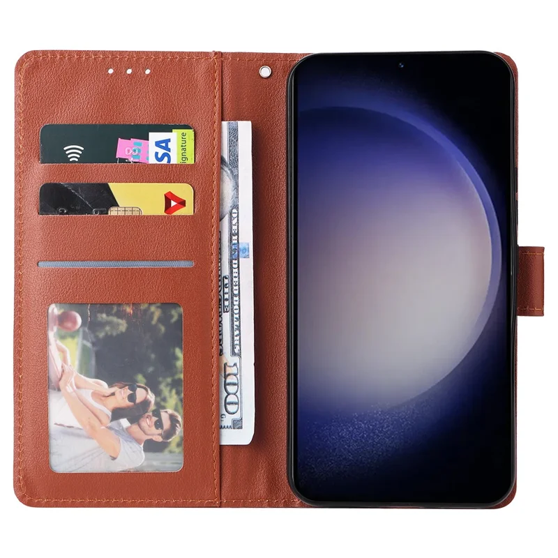 For Samsung Galaxy S24+ Leather Case Wallet Magnetic Clasp Phone Cover - Brown