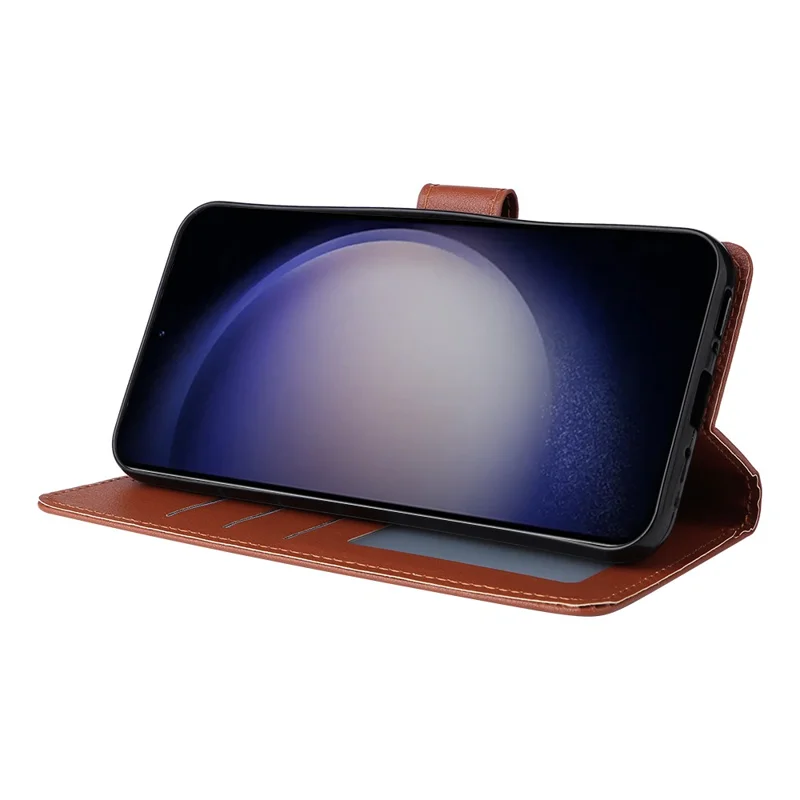 For Samsung Galaxy S24+ Leather Case Wallet Magnetic Clasp Phone Cover - Brown