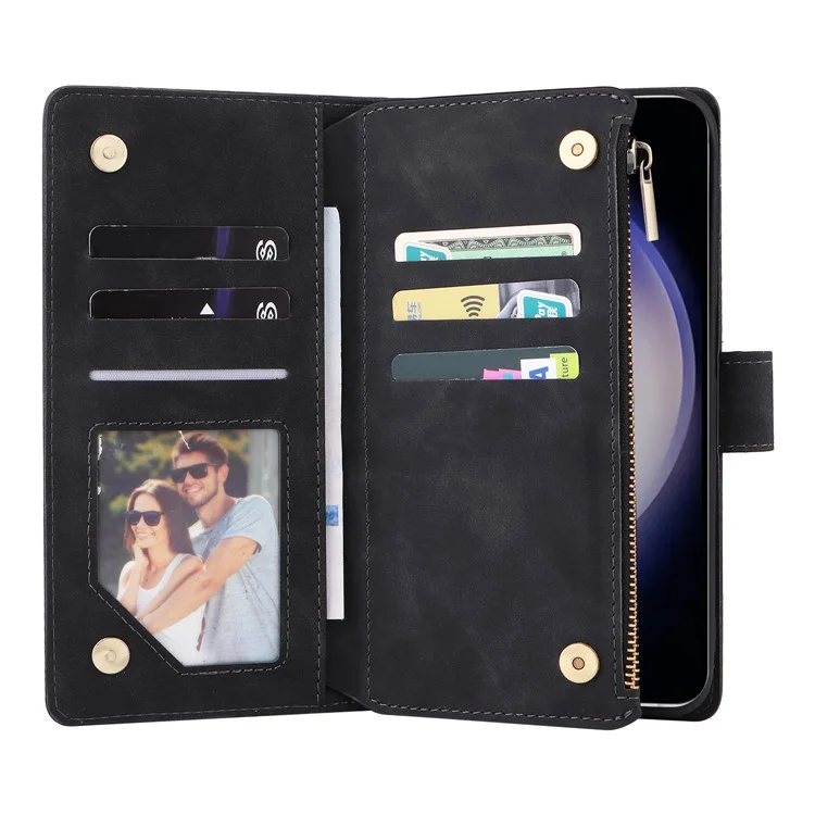 Para Samsung Galaxy S24 Case PU Leather Wallet Cover com Múltiplos Compartimentos para Cartões - Preto