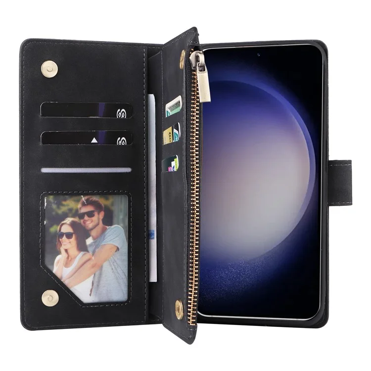 Para Samsung Galaxy S24 Case PU Leather Wallet Cover com Múltiplos Compartimentos para Cartões - Preto