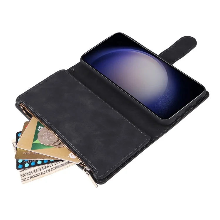 Para Samsung Galaxy S24 Case PU Leather Wallet Cover com Múltiplos Compartimentos para Cartões - Preto