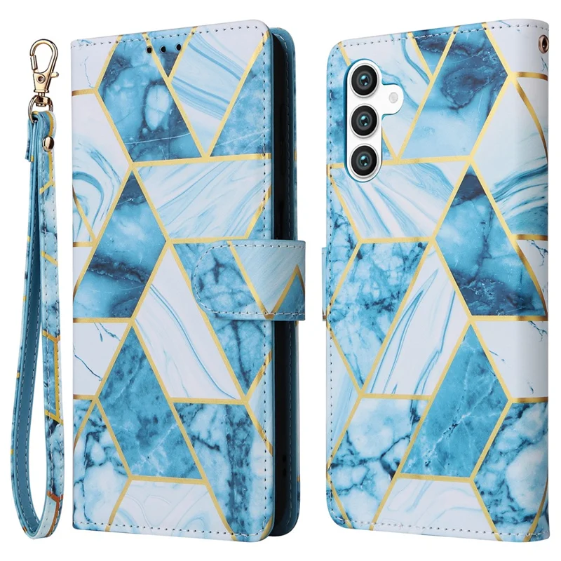 Para Samsung Galaxy S24 Case PU Leather Marble Pattern Phone Wallet Cover - Azul