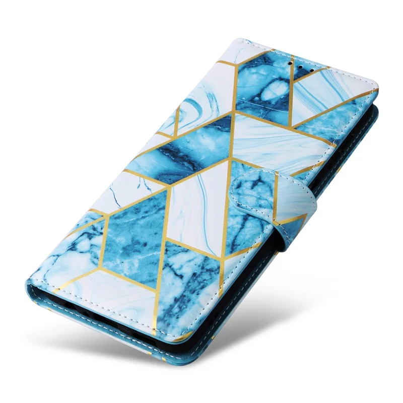 Para Samsung Galaxy S24 Case PU Leather Marble Pattern Phone Wallet Cover - Azul