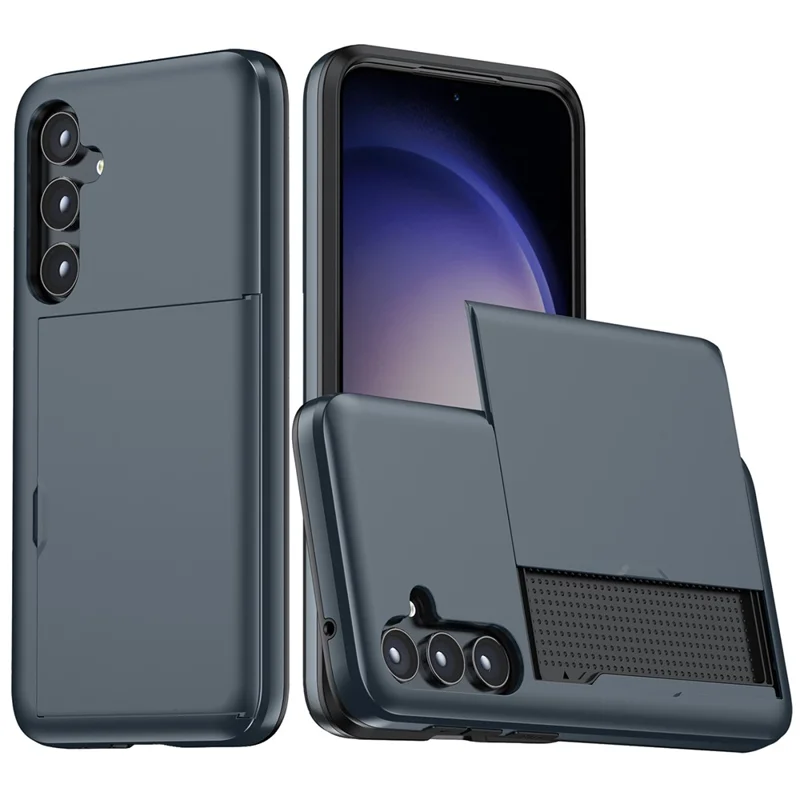 For Samsung Galaxy S23 FE Case TPU+PC Slide Card Holder Cell Phone Cover - Navy Blue