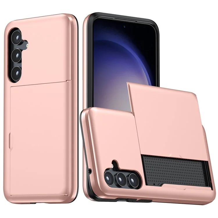 Para Samsung Galaxy S24+ Capa TPU + PC Capa de Telefone com Suporte para Cartão Deslizante - Rose Gold