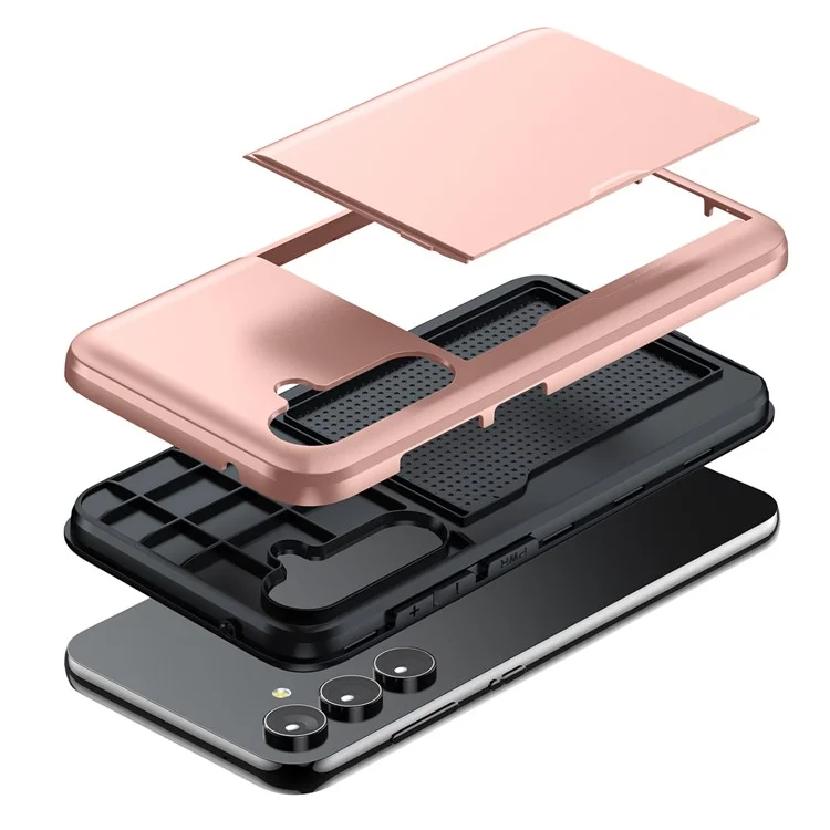 Para Samsung Galaxy S24+ Capa TPU + PC Capa de Telefone com Suporte para Cartão Deslizante - Rose Gold