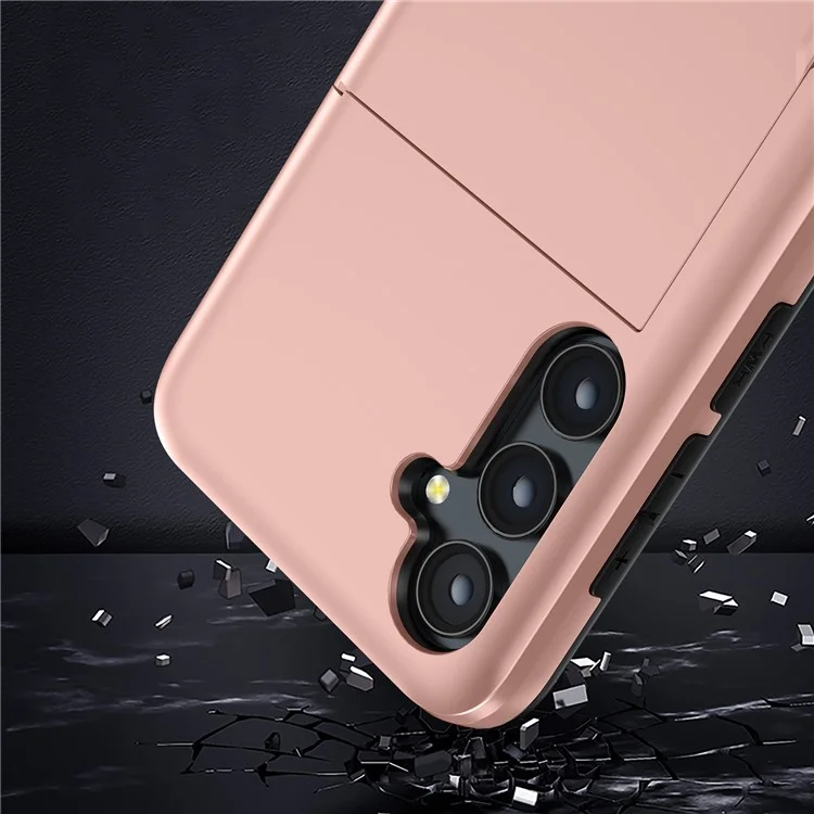 Para Samsung Galaxy S24+ Capa TPU + PC Capa de Telefone com Suporte para Cartão Deslizante - Rose Gold
