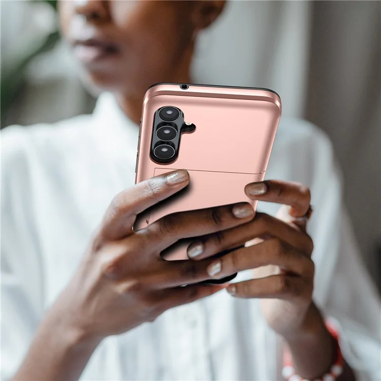 Para Samsung Galaxy S24+ Capa TPU + PC Capa de Telefone com Suporte para Cartão Deslizante - Rose Gold