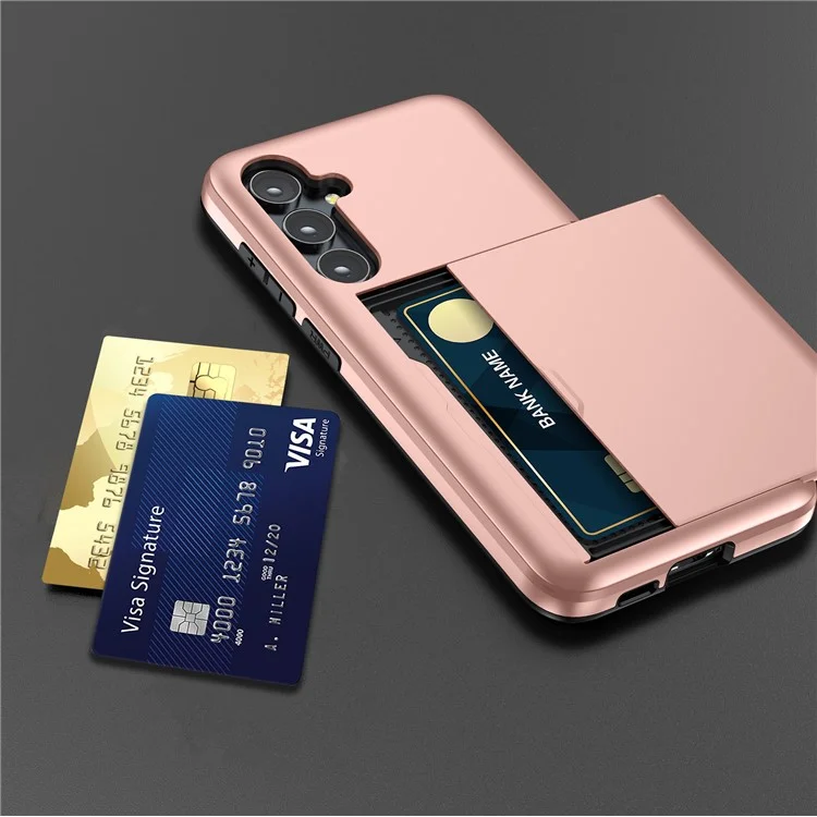 Para Samsung Galaxy S24+ Capa TPU + PC Capa de Telefone com Suporte para Cartão Deslizante - Rose Gold