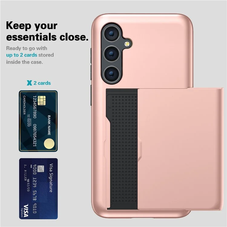 Para Samsung Galaxy S24+ Capa TPU + PC Capa de Telefone com Suporte para Cartão Deslizante - Rose Gold