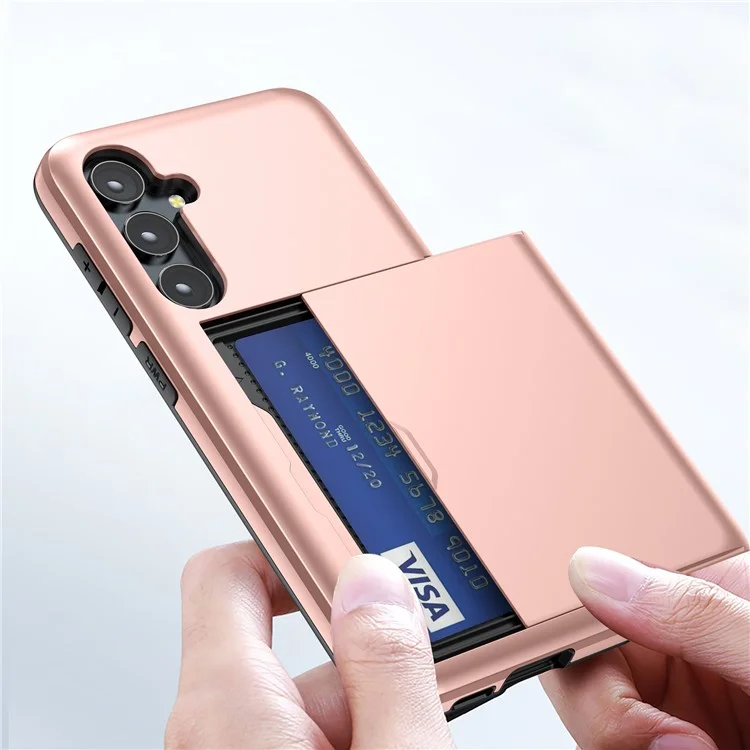 Para Samsung Galaxy S24+ Capa TPU + PC Capa de Telefone com Suporte para Cartão Deslizante - Rose Gold