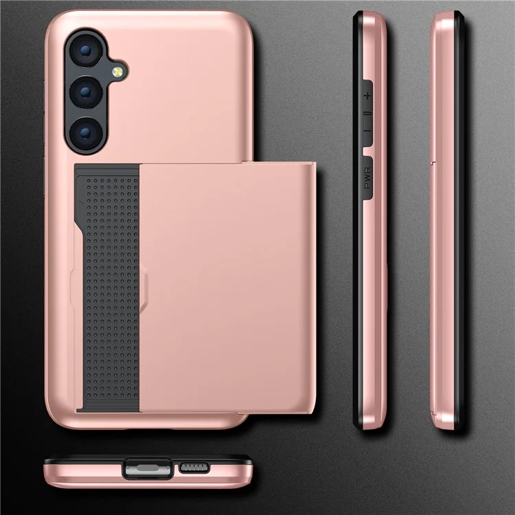 Para Samsung Galaxy S24+ Capa TPU + PC Capa de Telefone com Suporte para Cartão Deslizante - Rose Gold