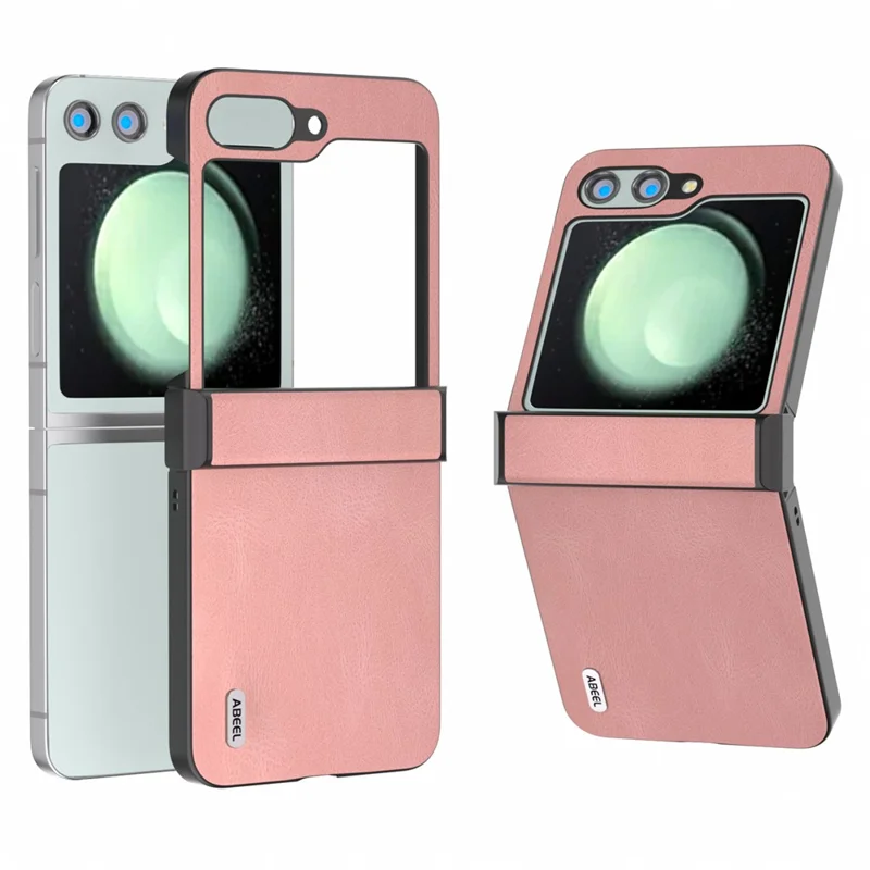 ABEEL Für Samsung Galaxy Z Flip5 5G Hülle Retro Leder+PC Scharnier Schutzhülle - Pink