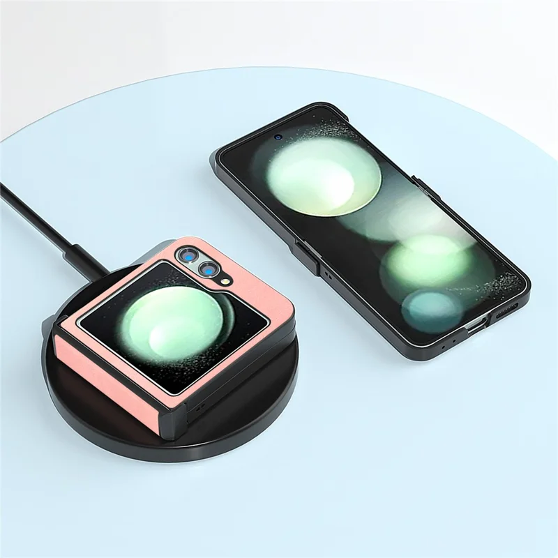ABEEL Für Samsung Galaxy Z Flip5 5G Hülle Retro Leder+PC Scharnier Schutzhülle - Pink