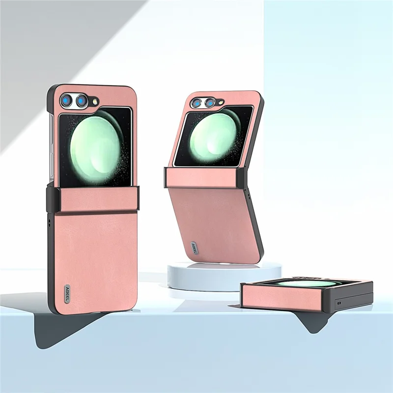 ABEEL Für Samsung Galaxy Z Flip5 5G Hülle Retro Leder+PC Scharnier Schutzhülle - Pink