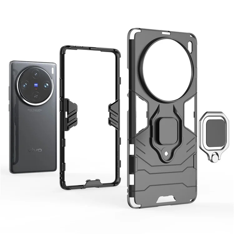 Pour vivo X100 Pro 5G Coque Anti-chute Support PC+TPU Coque de Téléphone - Noir