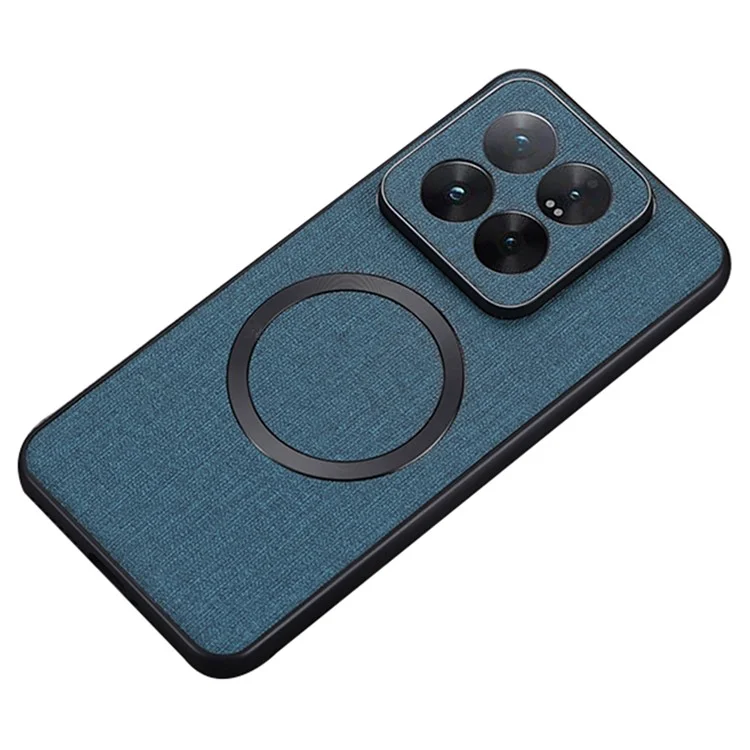 For Xiaomi 14 Case Slim TPU+Cloth Smartphone Cover Compatible with MagSafe - Dark Blue
