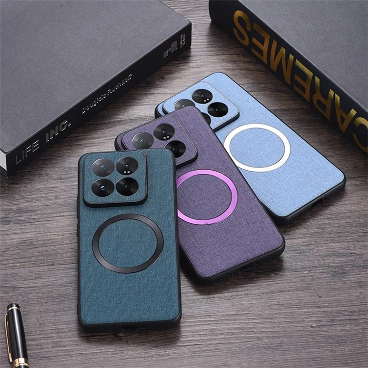 For Xiaomi 14 Case Slim TPU+Cloth Smartphone Cover Compatible with MagSafe - Dark Blue