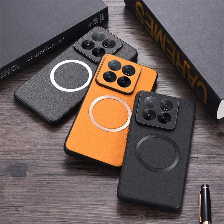 For Xiaomi 14 Case Slim TPU+Cloth Smartphone Cover Compatible with MagSafe - Dark Blue