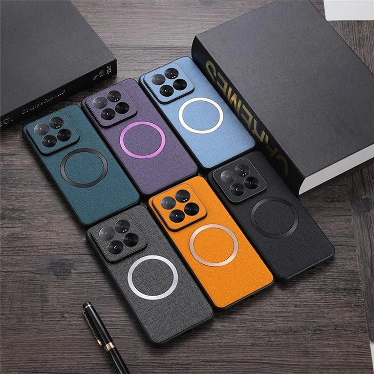 For Xiaomi 14 Case Slim TPU+Cloth Smartphone Cover Compatible with MagSafe - Dark Blue