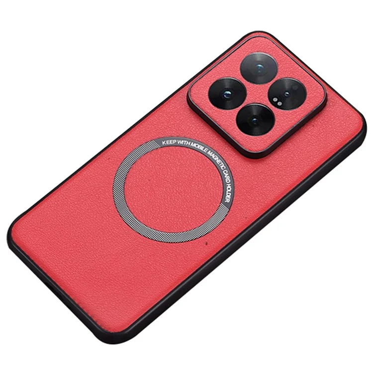 For Xiaomi 14 Case Compatible with MagSafe PU Leather+TPU Cell Phone Cover - Red