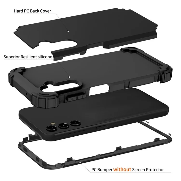 L-Style For Samsung Galaxy A15 4G Case PC + TPU Drop Protective Phone Cover - Black+Black