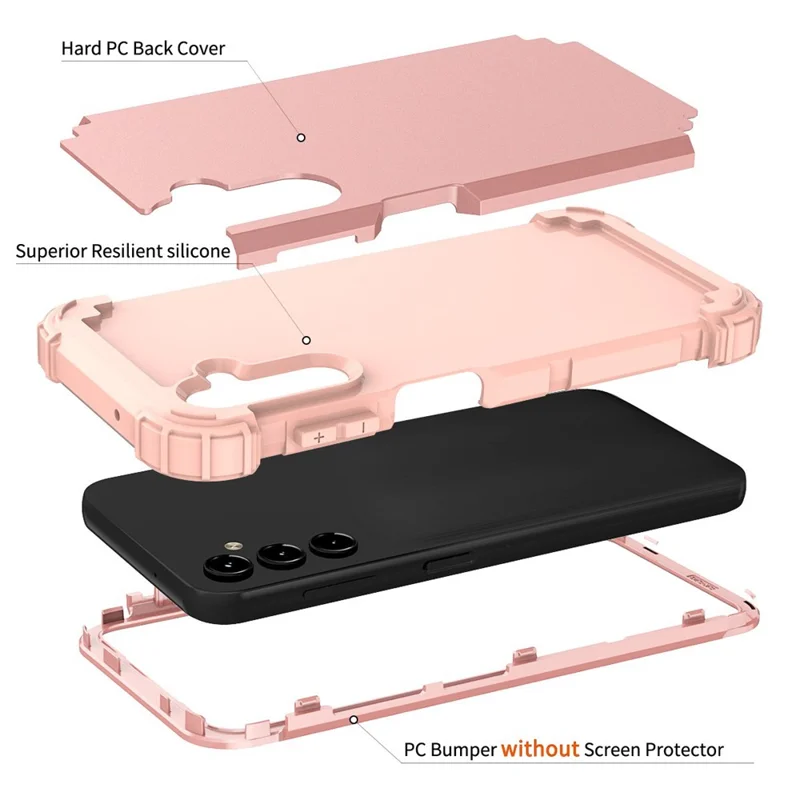L-Style For Samsung Galaxy A15 4G Case PC + TPU Drop Protective Phone Cover - Rose Gold+Rose Gold