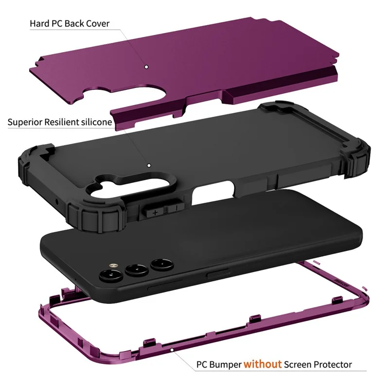 L-Style For Samsung Galaxy A15 4G Case PC + TPU Drop Protective Phone Cover - Dark Purple+Black